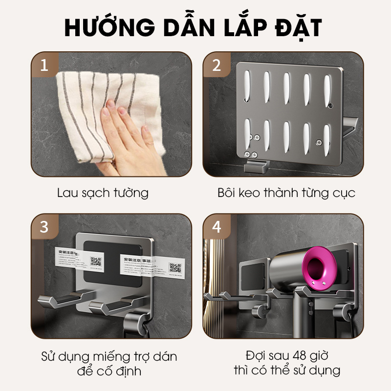 Giá treo máy sáy tóc chống trộm dán tường LD-7706 nhôm hợp kim không rỉ