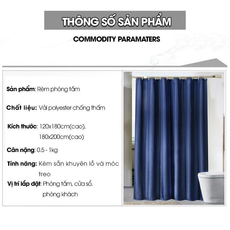 Rèm treo nhà tắm khách sản motel vải Poliester cao cấp Xanh Đen