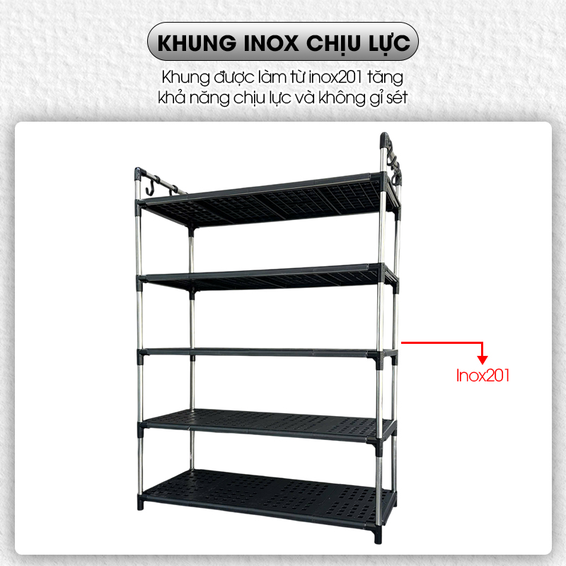Kệ giày dép nhiều tầng khung inox chịu lực LD-3545