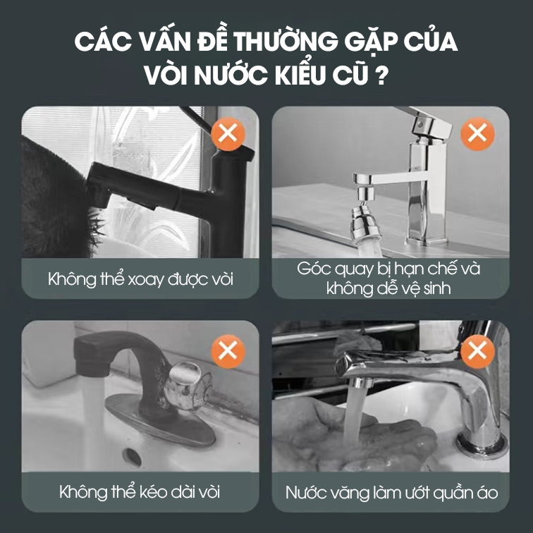 Vòi xoay mở rộng gắng vòi lavabo bồn rửa mặt 9305 với cánh tay cơ động bánh răng kép
