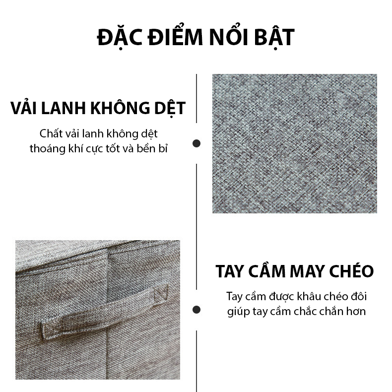 Hộp đựng quần áo, hộp lưu trữ chăn ga gối nệm vải lanh không dệt loại dày có nắp đậy và khóa kéo LH-3101