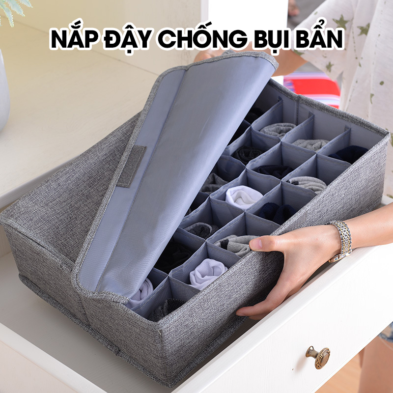 Hộp đựng đồ lót 30 ngăn có nắp đậy khóa kéo chống ẩm chống bụi LH-3344