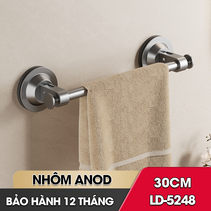 Giá treo khăn nhà tắm, thanh gác dép hút chân không LD-5248, nhôm anod không rỉ, không cần khoan đục, dễ dàng lắp đặt