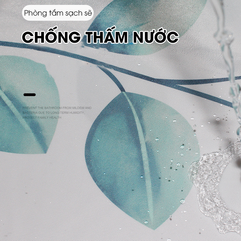 Rèm nhà tắm Poliester hoạt tiết Lá Rủ, chất liệu cao cấp không thấm nước, rèm lắp cho gia đình chung cư, khách sạn,...