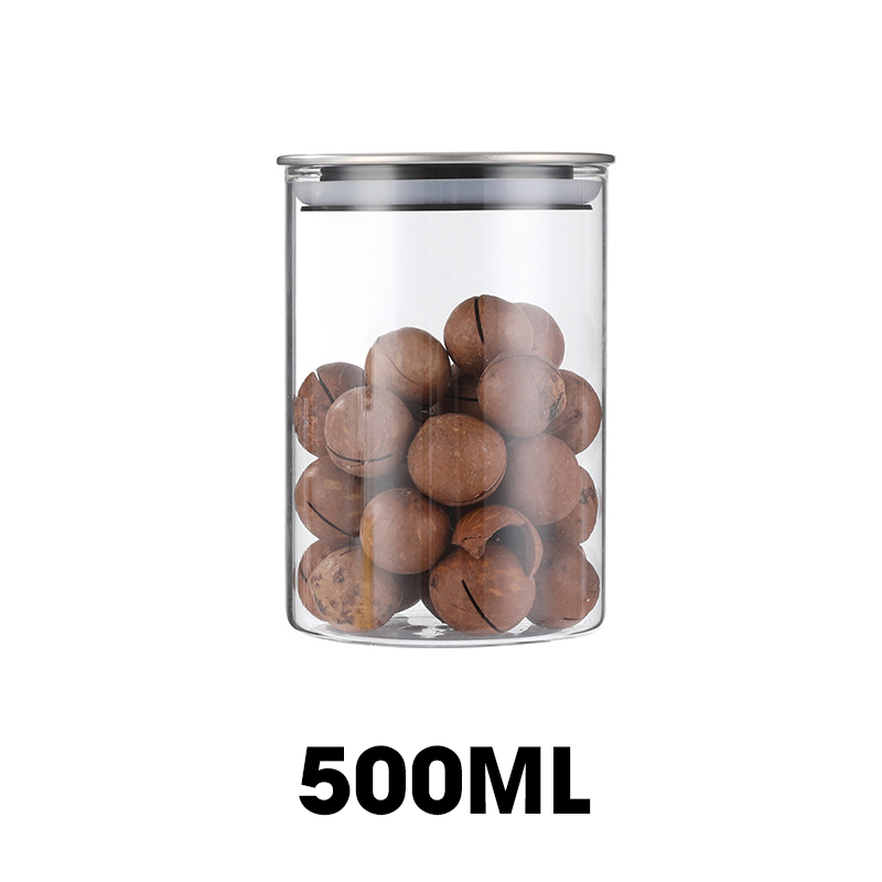 Hủ đựng trà thủy tinh, hủ đựng ngủ cốc nhà bếp, đồ ăn nhẹ snack, hủ gia vị có nắp bằng INOX cao cấp MFG-006