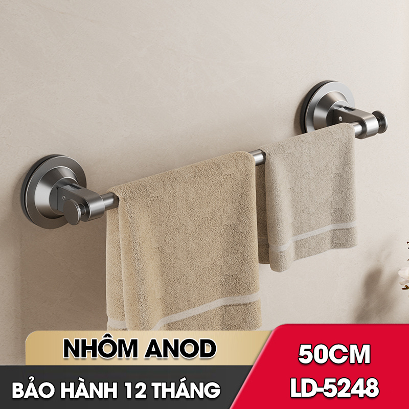 Giá treo khăn nhà tắm, thanh gác dép hút chân không LD-5248, nhôm anod không rỉ, không cần khoan đục, dễ dàng lắp đặt