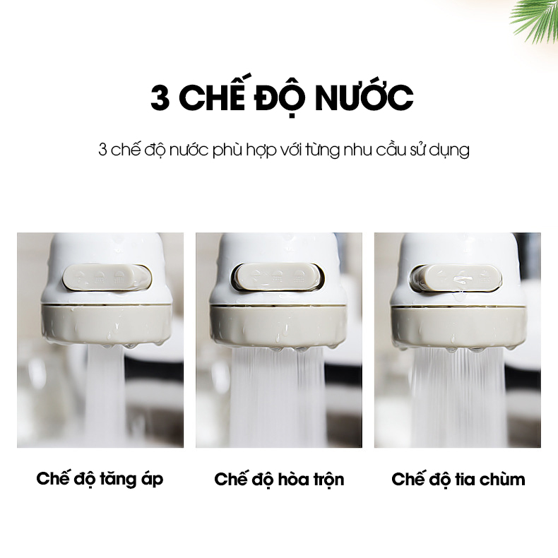Đầu vòi cổ dài tăng áp 3 cấp độ gắng vòi rửa chén, dễ dàng xoay đến mọi ngóc ngách của bồn rửa