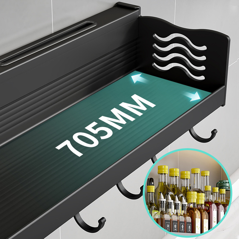 Kệ gia vị treo tường đa năng nhôm anod SQ-6186 kèm ống đũa máng dao móc treo