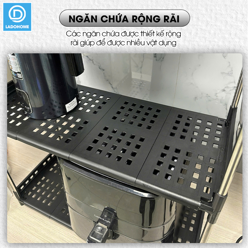 Kệ nhà bếp, kệ để đồ gia dụng nồi cơm điện, lò vi sóng, nồi chiên không dầu LD-3642, khung inox không rỉ chịu tải lớn