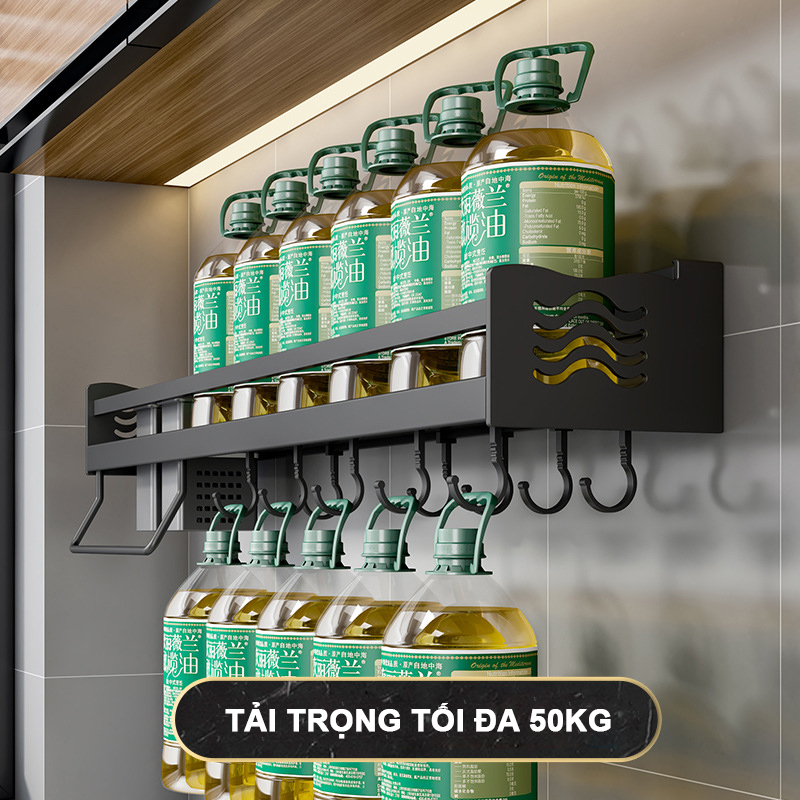 Kệ gia vị treo tường đa năng nhôm anod SQ-6186 kèm ống đũa máng dao móc treo