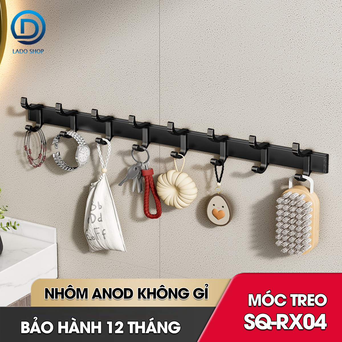 Móc treo dán tường treo quần áo, túi sách, vật dụng trong nhà RX04 Nhôm Anod không rỉ