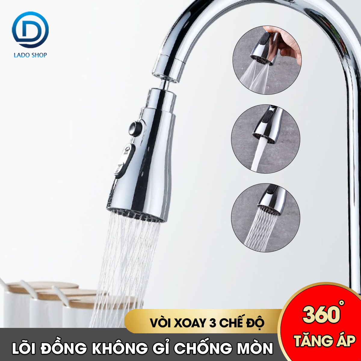 Vòi xoay tăng áp lõi đồng 2 cực 3 chế độ 9302
