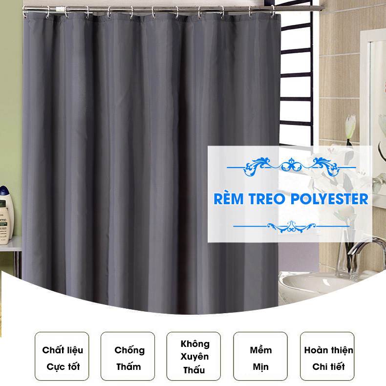 Rèm treo nhà tắm vài Poliester cao cấp Xám Trơn