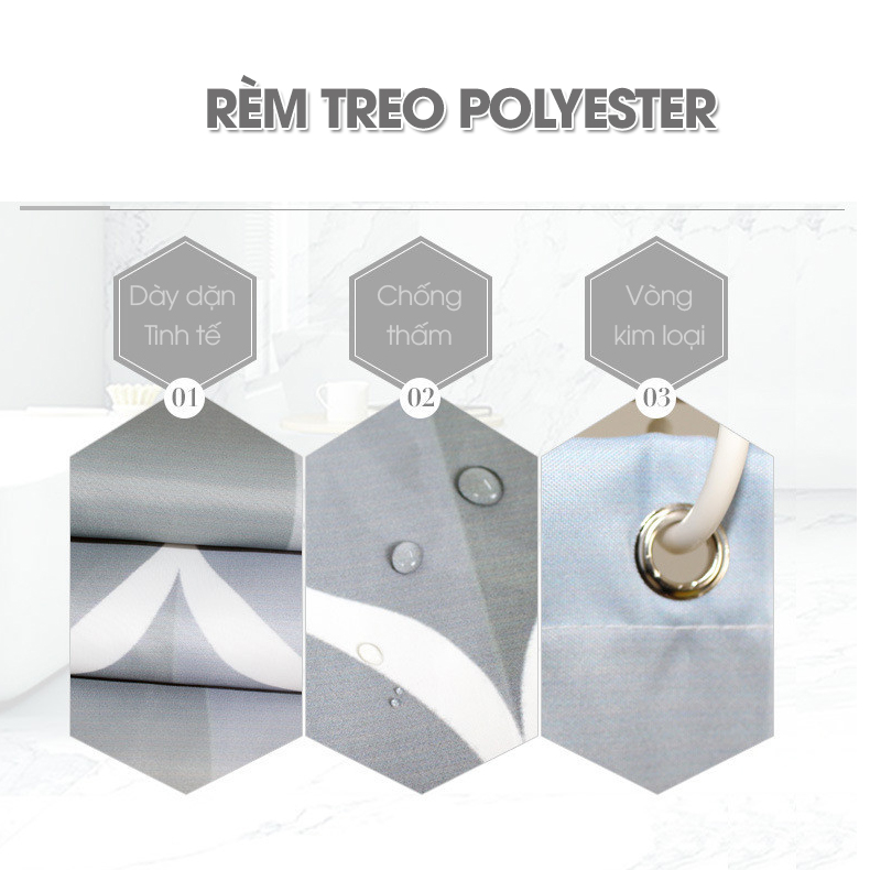 Rèm treo nhà tắm vài Poliester cao cấp Hoa văn sóng lượng