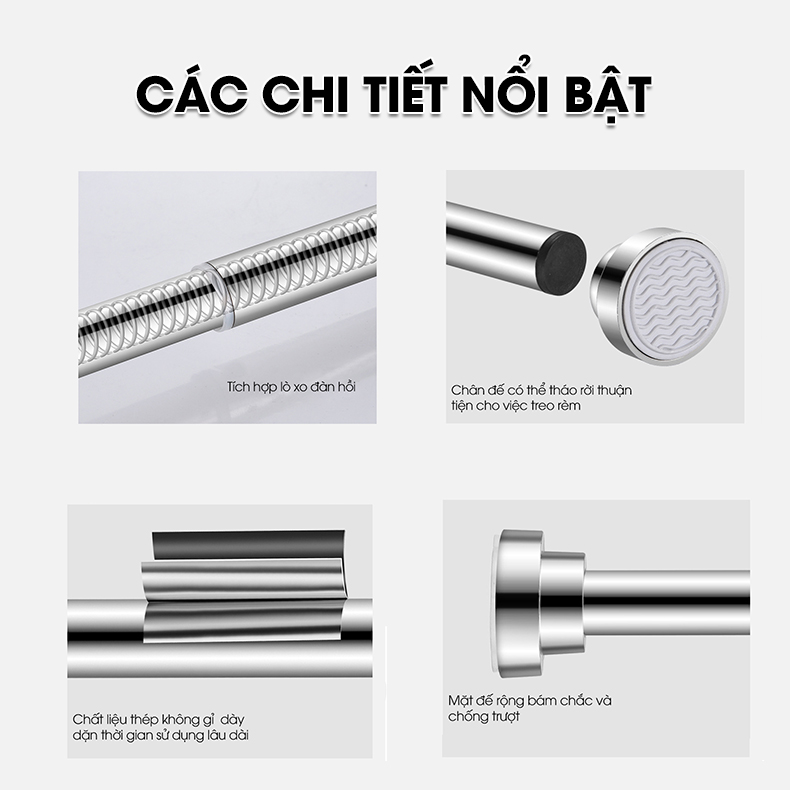 Thanh treo rèm nhà tắm, cửa sổ, ban công thanh treo quần áo thép không rỉ