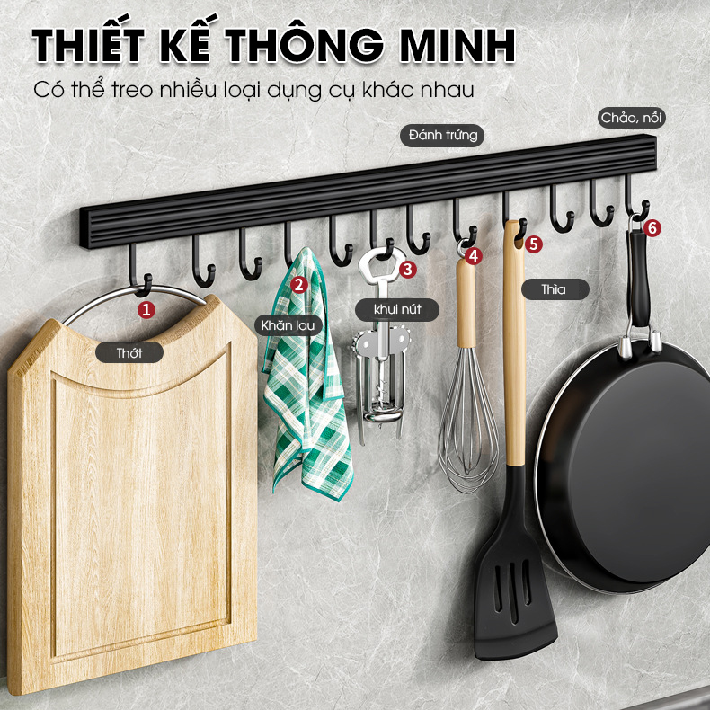 Móc treo đồ nhà bếp nồi xoong dao kéo RX06 Nhôm Anod không rỉ