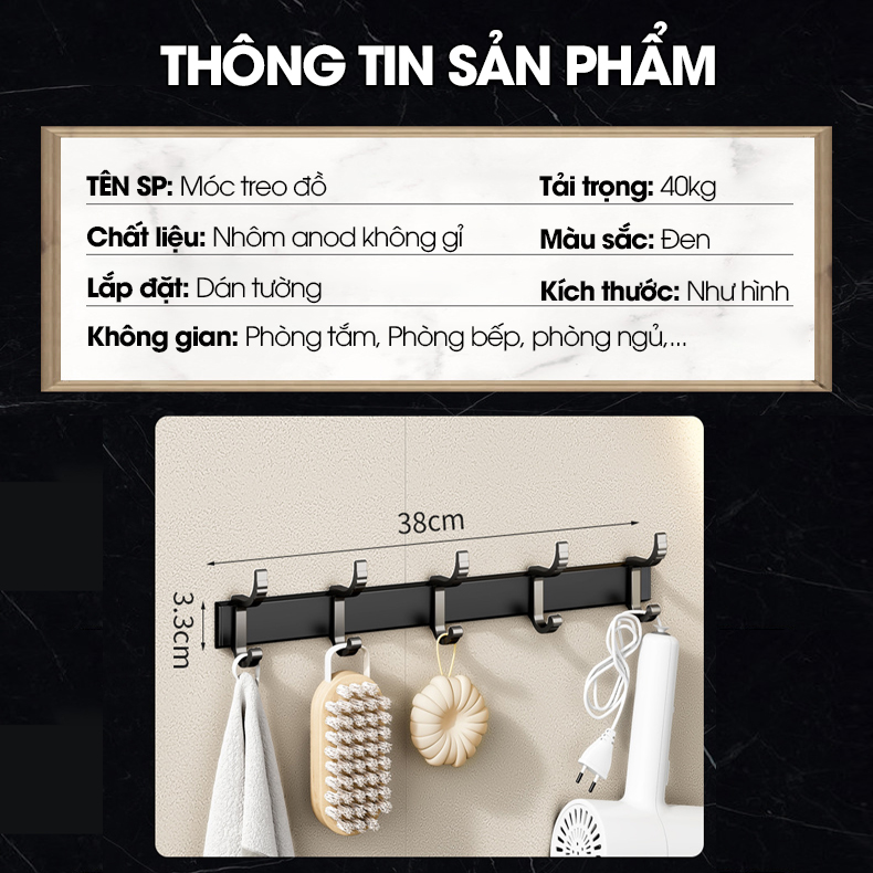 Móc treo dán tường treo quần áo, túi sách, vật dụng trong nhà RX04 Nhôm Anod không rỉ