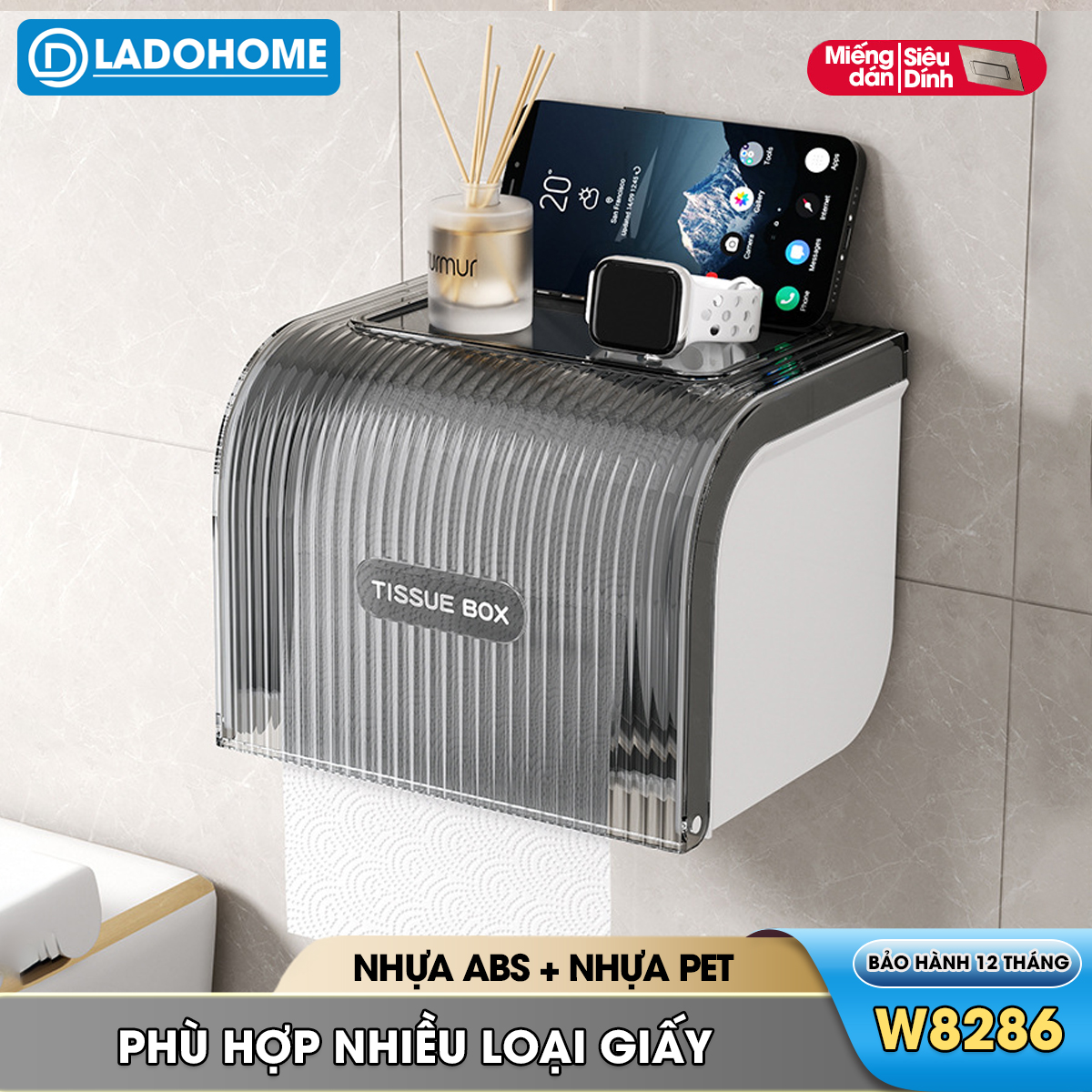 Hộp đựng giấy vệ sinh toilet W8286 nhựa ABS chống ố màu, có trục xoay dễ sử dụng