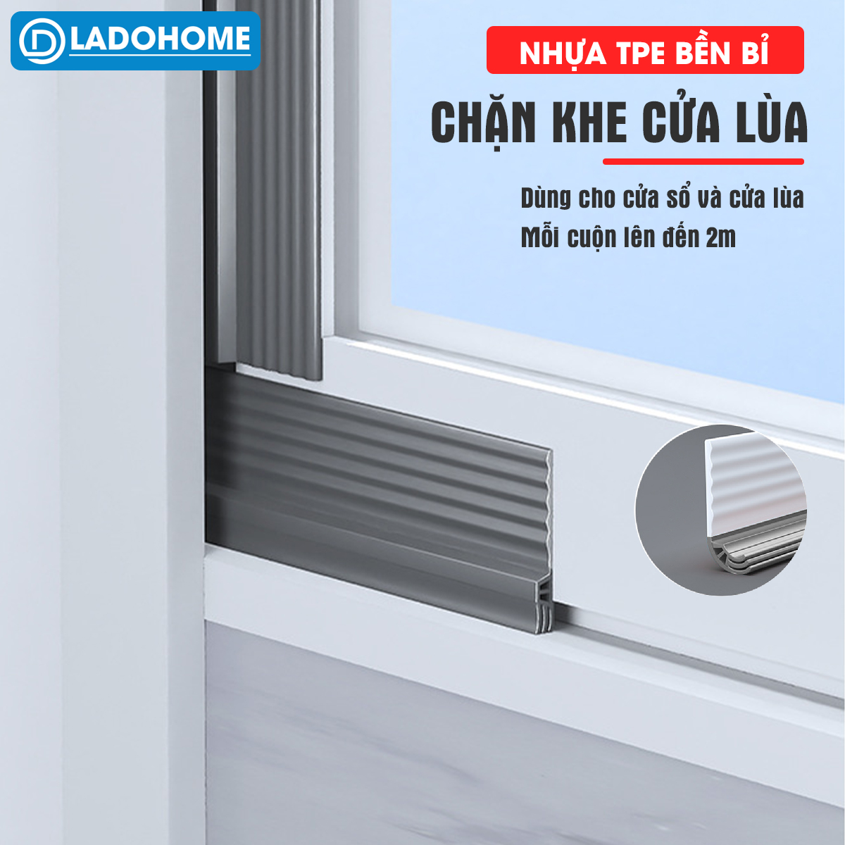 Chặn khe cửa sổ, cửa lùa, cửa sổ đường ray hoặc cửa đóng mở D1960 có sẵn keo dán giúp ngăn gió bụi, côn trùng và cách âm