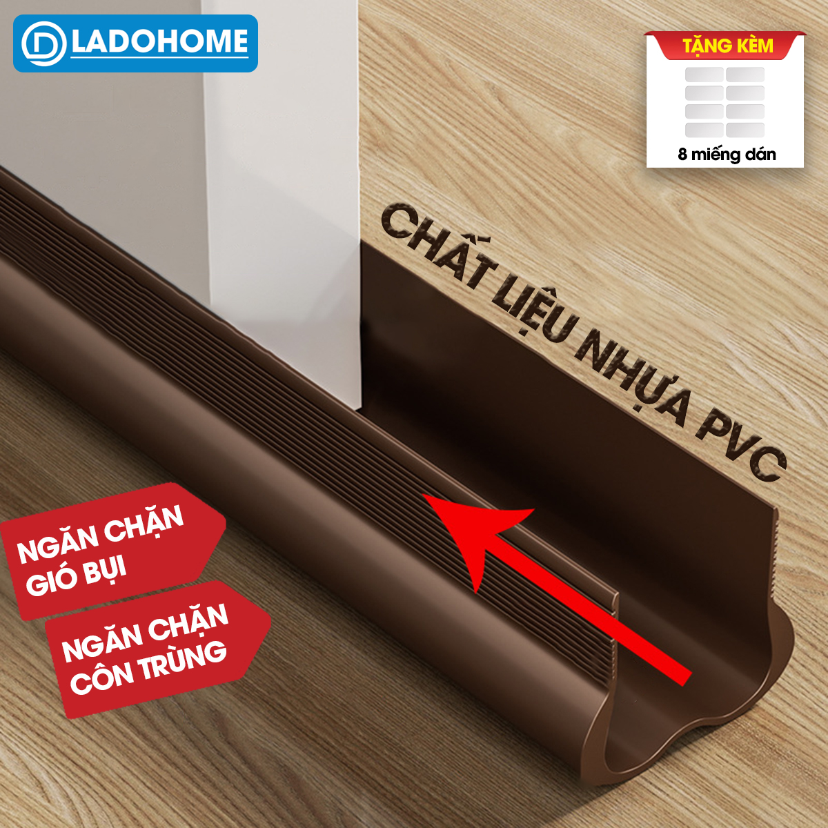 Thanh chèn chân cửa ngăn gió bụi côn trùng nhựa PVC D1949, dùng được cho cửa mở quay có độ dày 3-5cm, khe hở không quá 2cm
