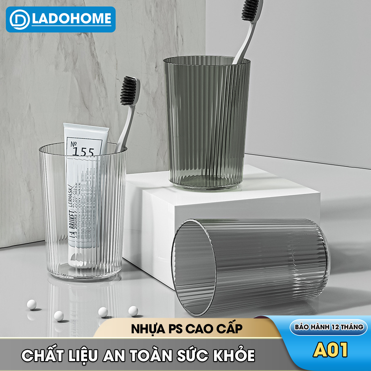 Cốc nước súc miệng, cốc đánh răng, ly uống nước A01 nhựa PET trong suốt