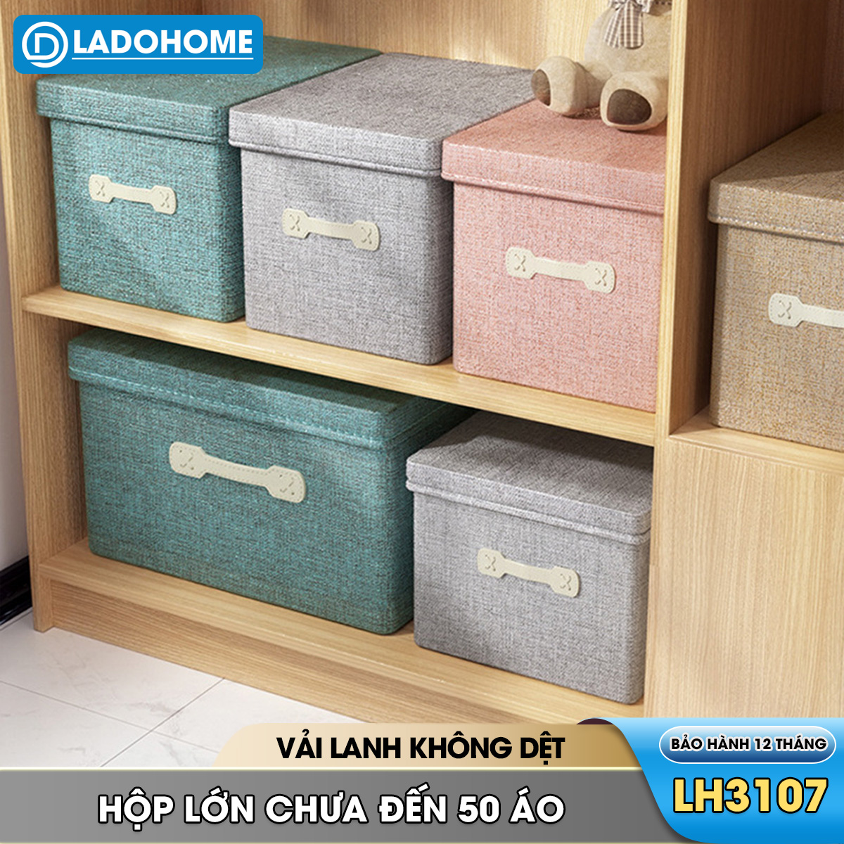 Hộp đựng đồ đa năng, quần áo chăn mền có nắp đậy LH-3107, vải lanh không dệt chất lượng cao, chống ẩm mốc, nhiều size