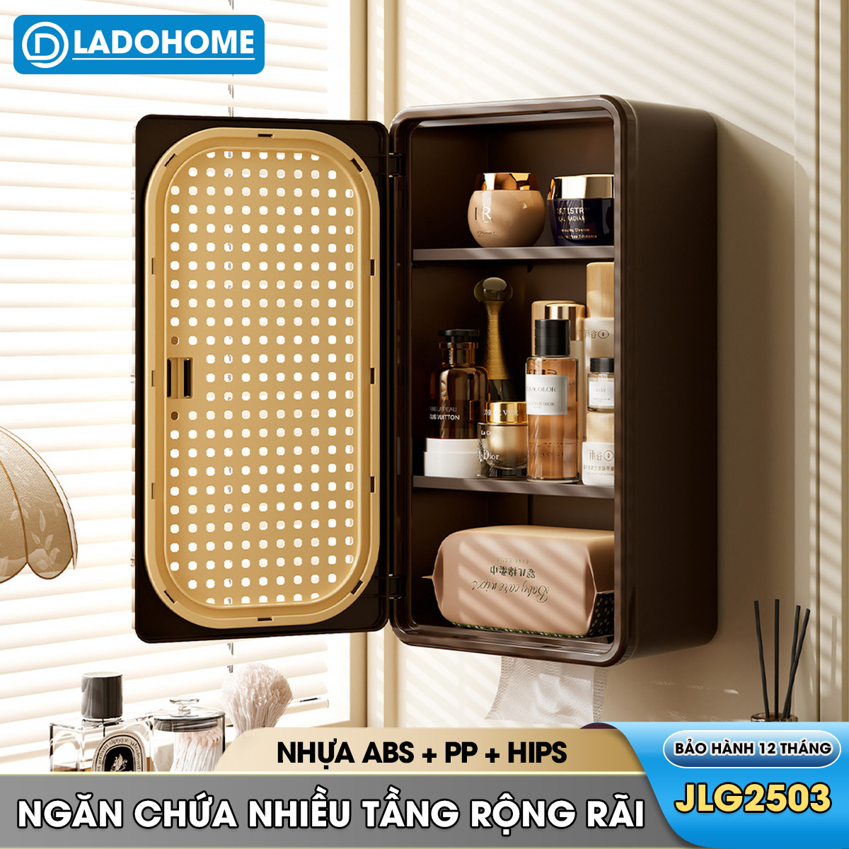 Hộp đựng khăn giấy mỹ phẩm treo tường JLG2503 , loại lớn có ngăn chia