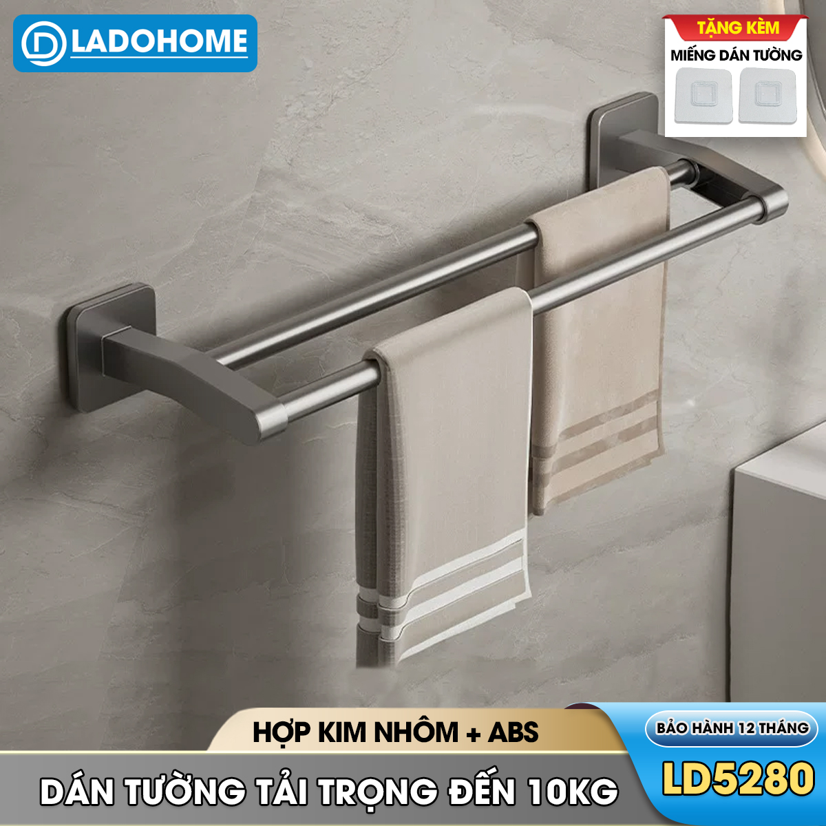 Giá treo khăn nhà tắm LD-5280 hợp kim nhôm không rỉ