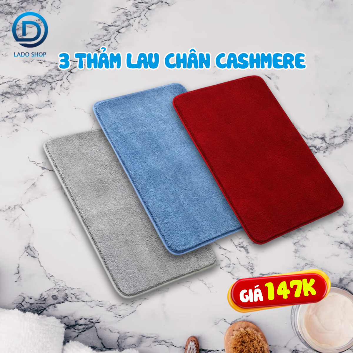 COMBO 3 Thảm chùi chân lâu chân lông cashmere nhân tạo