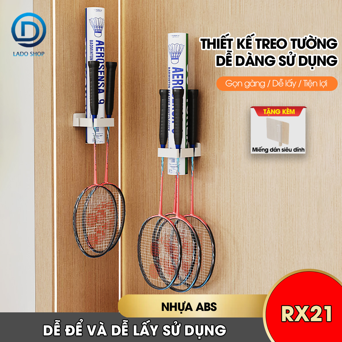 Móc treo chuyên dụng cho vợt cầu lông, móc dán tường RX21