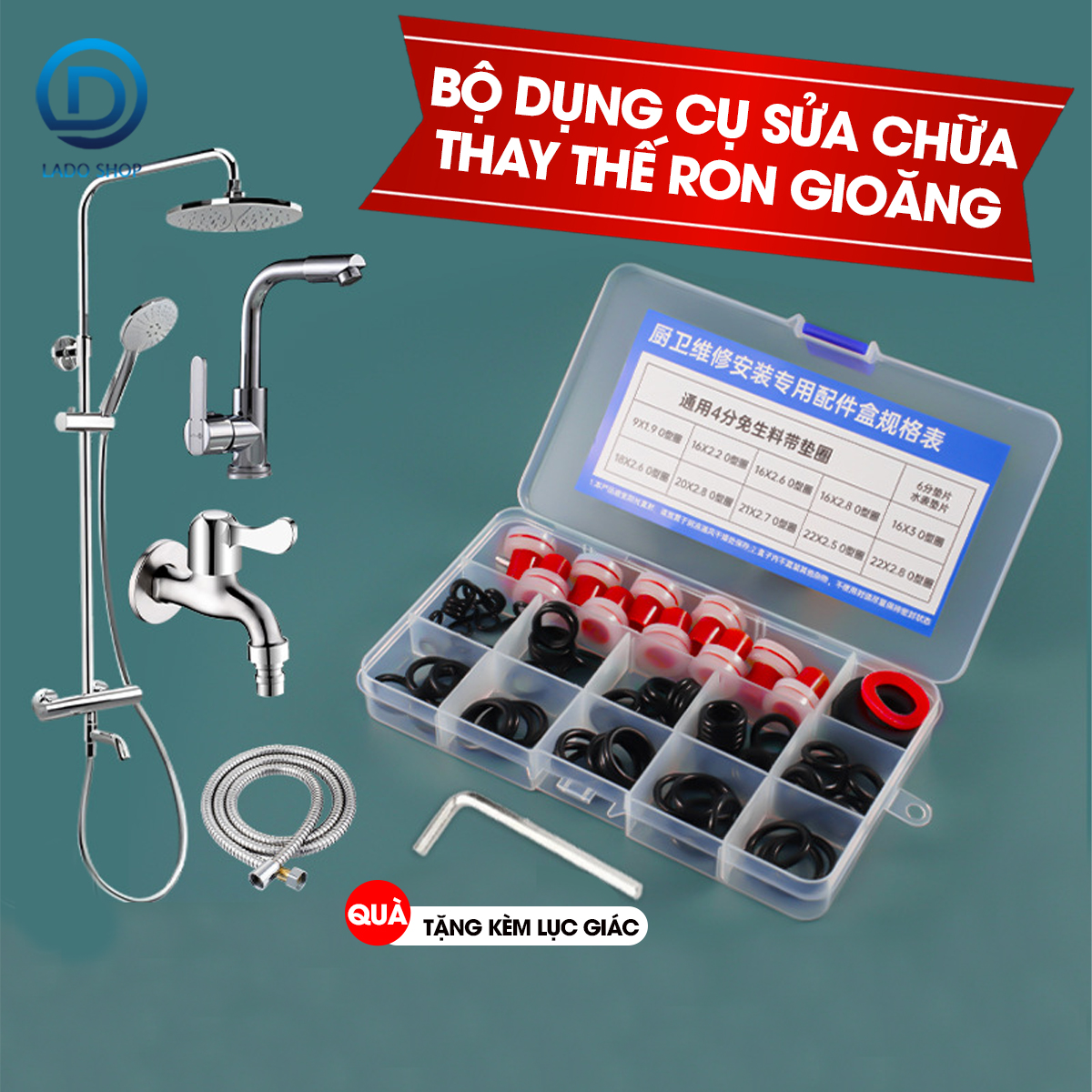 Bộ dụng cụ sửa chữa và thay thế ron gioăng cho vòi nước nhà bếp nhà tắm, thiết bị vệ sinh