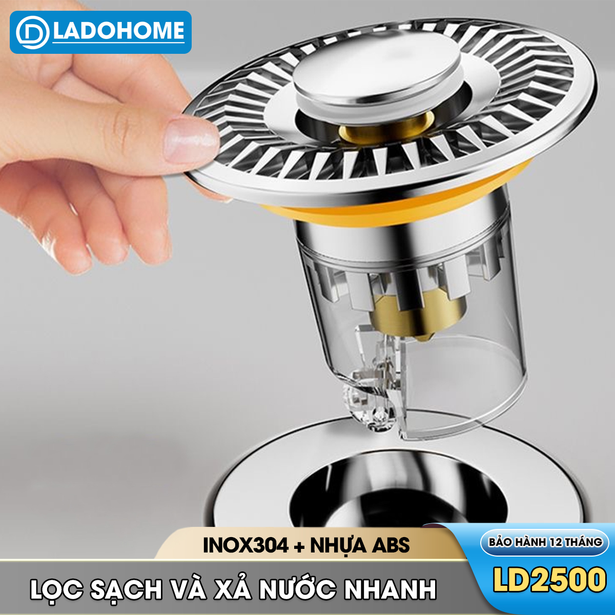 Nắp thoát nước bồn rửa mặt, bồn lavabo chống tắc cống, chống mùi, nút ấn đơn giản dễ sử dụng