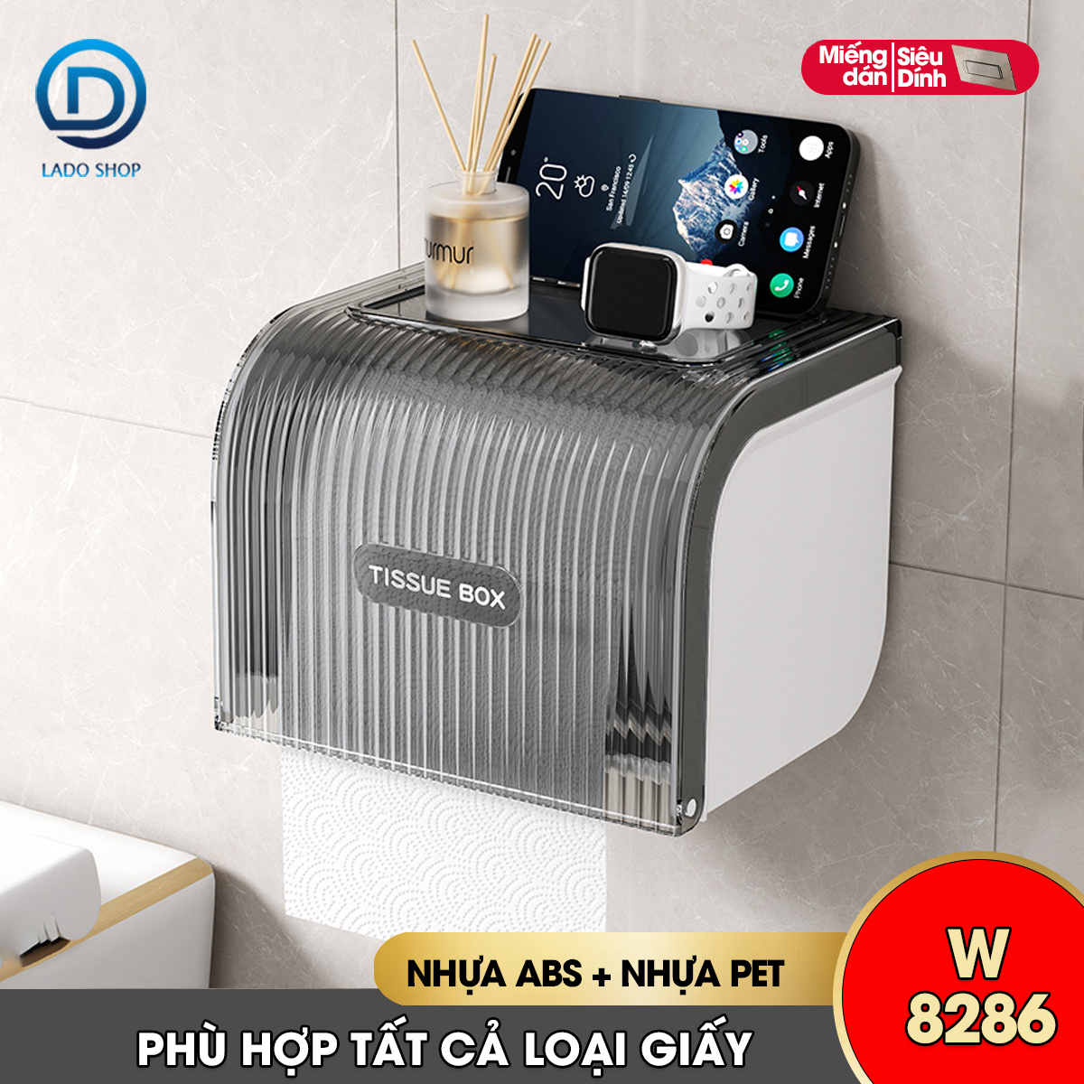 Hộp đựng giấy vệ sinh toilet W8286 nhựa ABS chống ố màu, có trục xoay dễ sử dụng