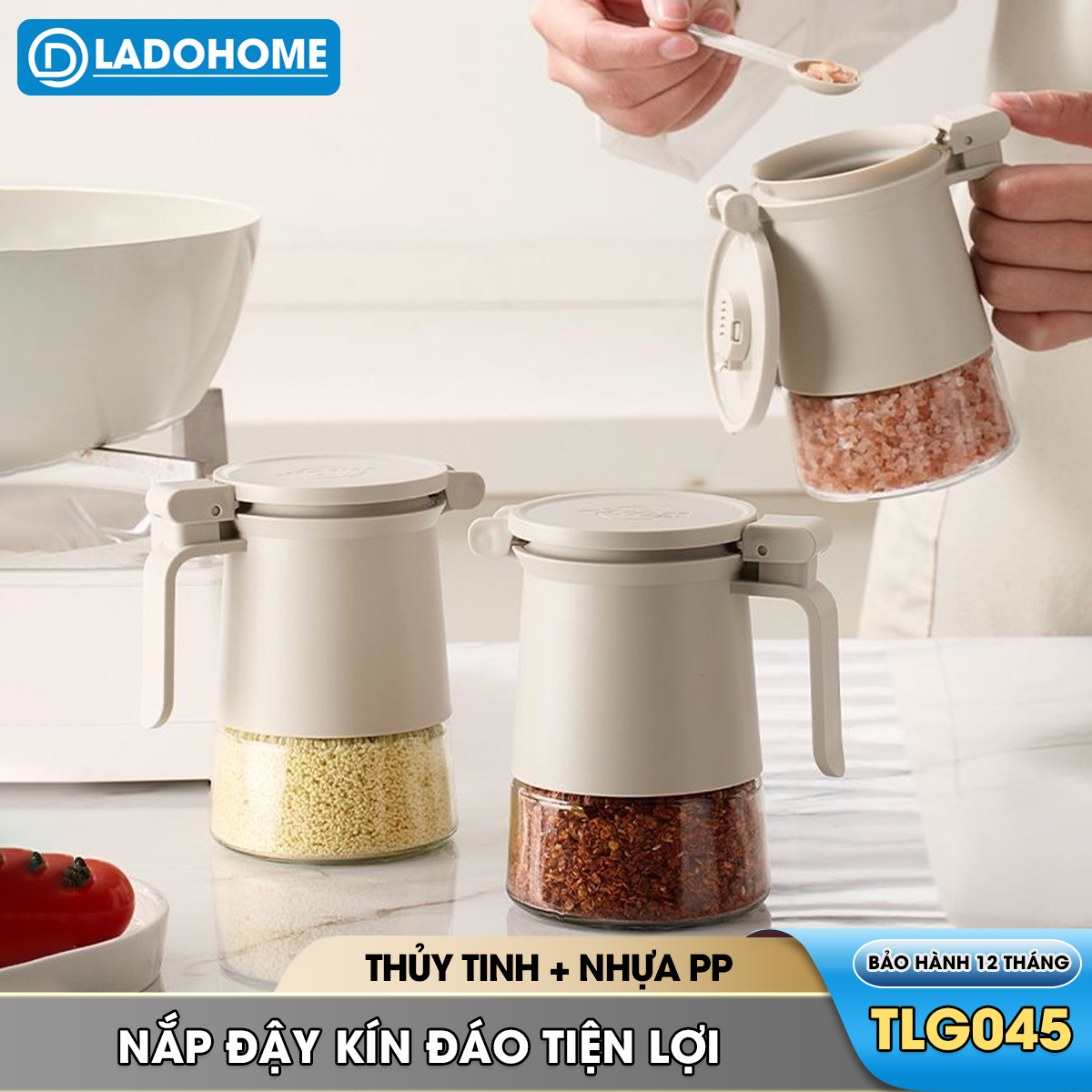 Hủ đựng gia vị cao cấp 350ml TLG-045 nắp bật có ron su dày đậy kín tuyệt đối, viên hút ẩm giữ cho gia vị khô ráo