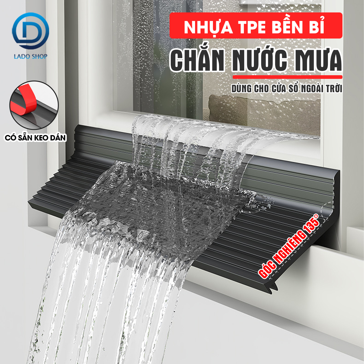 Chắn nước mưa cho cửa sổ ngoài trời D1999, cuộn dài 1m/2m tích hợp sẵn keo, giúp điều hướng ngăn mưa tạt và thấm