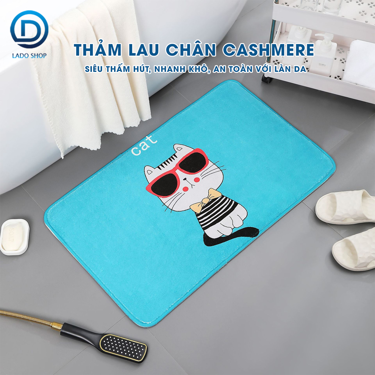 Thảm lau chân hoạt hình 40x60 lông Cashmere dày 10mm siêu thấm hút họa tiết dễ thương