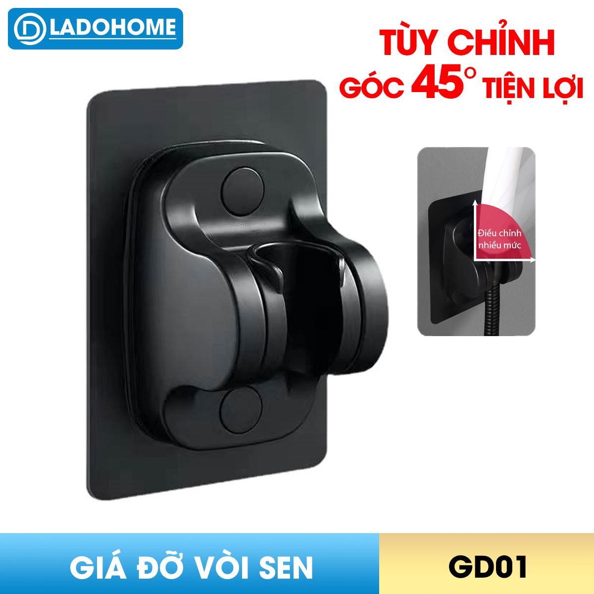 Giá đỡ vòi hoa sen dán tường GD01 có thể điều chỉnh góc nghiêng 45 độ