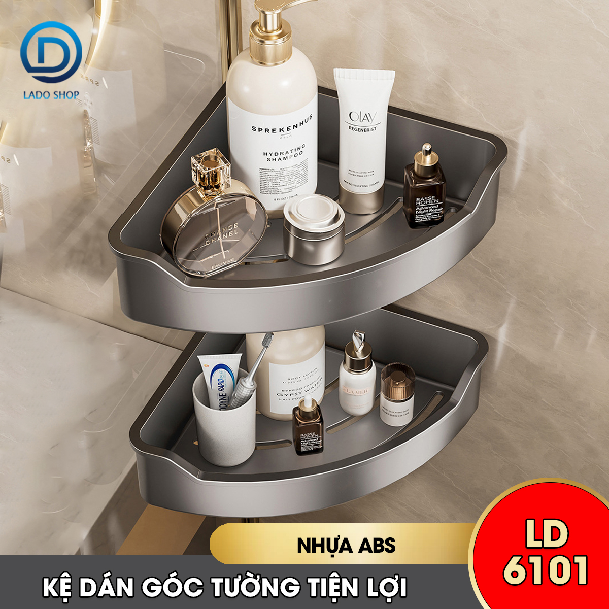 Kệ góc tường treo nhà tắm nhà bêp LD-6101, nhựa ABS siêu cứng cáp và bền bỉ