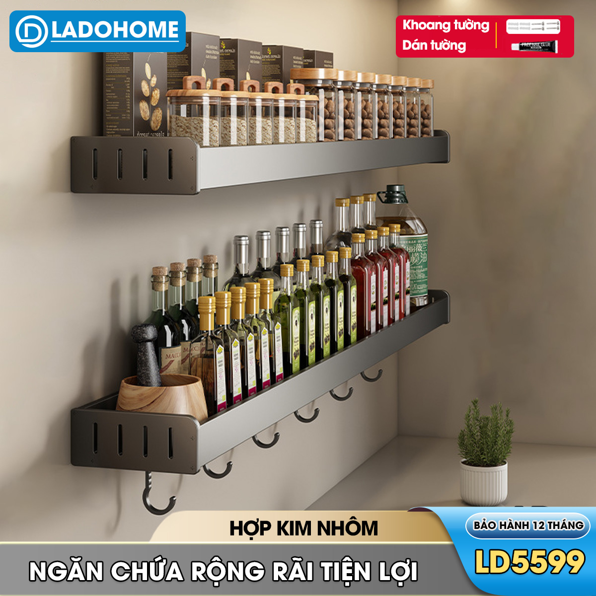 Kệ gia vị nhà bếp treo tường LD-5599 hợp kim nhôm không rỉ