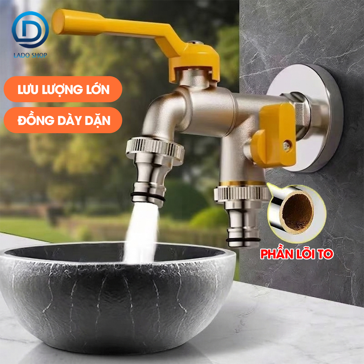 Vòi nước xả lưu lượng lớn cao cấp LD-9101, vòi xả hồ, vòi cho máy giặt, vòi nước ngoài trời sân vườn lõi to (Ren 21)