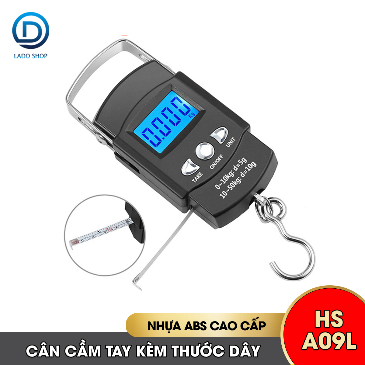 Cân cầm tay, cân treo di động 50kg HS-A09L cân chuyển phát nhanh dropship, có kèm thước dây tiện lợi