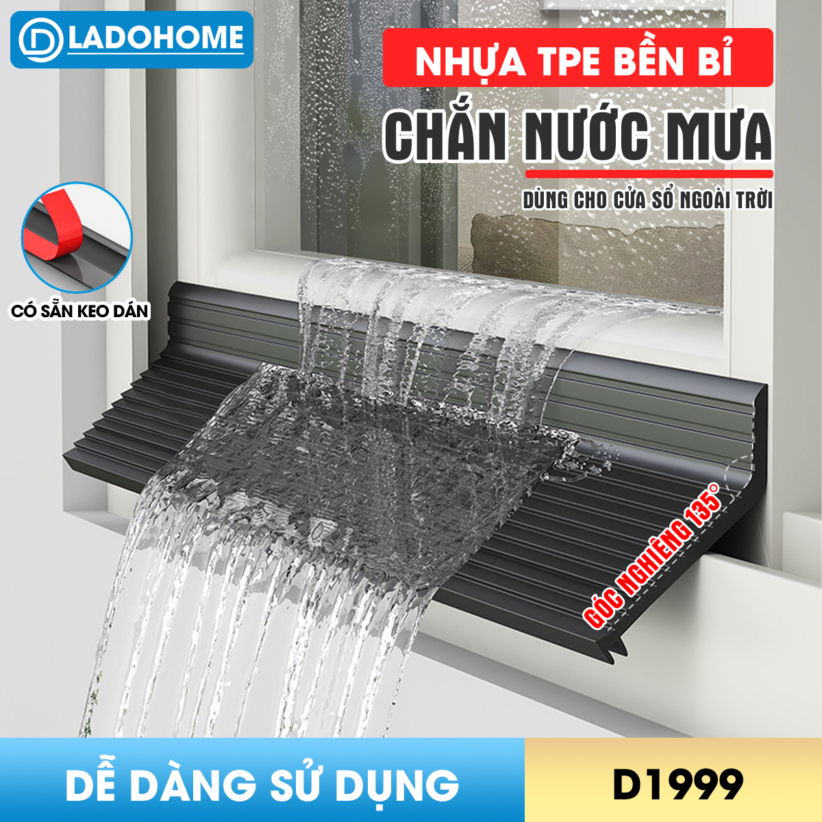 Chắn nước mưa cho cửa sổ ngoài trời D1999, cuộn dài 1m/2m tích hợp sẵn keo, giúp điều hướng ngăn mưa tạt và thấm
