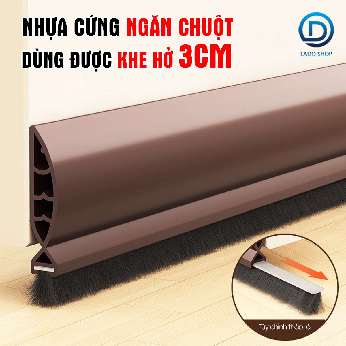 Thanh nệp cứng chặn chân cửa nhựa PVC dùng cho khe hở lớn tới 3cm, giúp ngăn gió bụi, con trùng, cách âm cách nhiệt