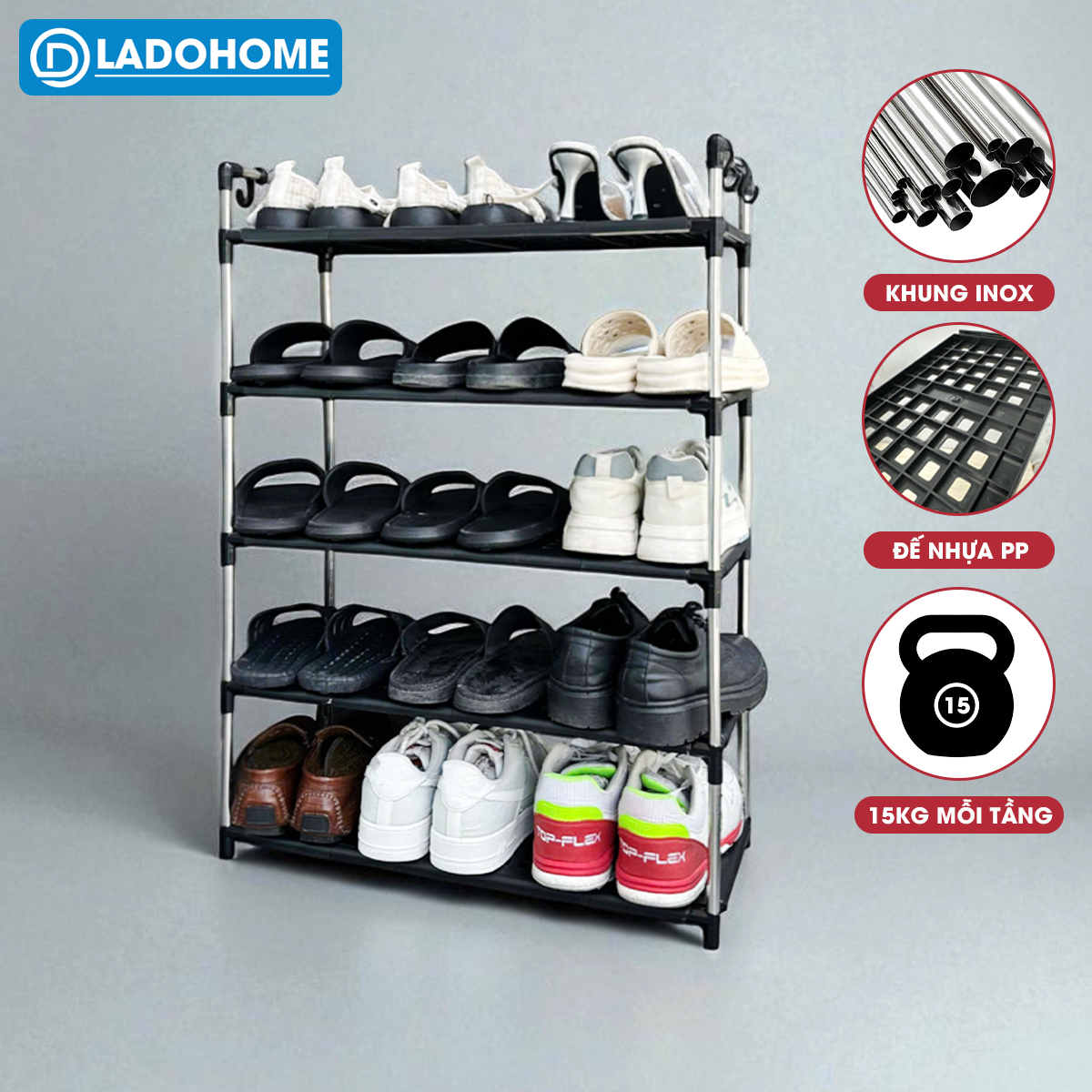 Kệ giày dép nhiều tầng khung inox chịu lực LD-3545