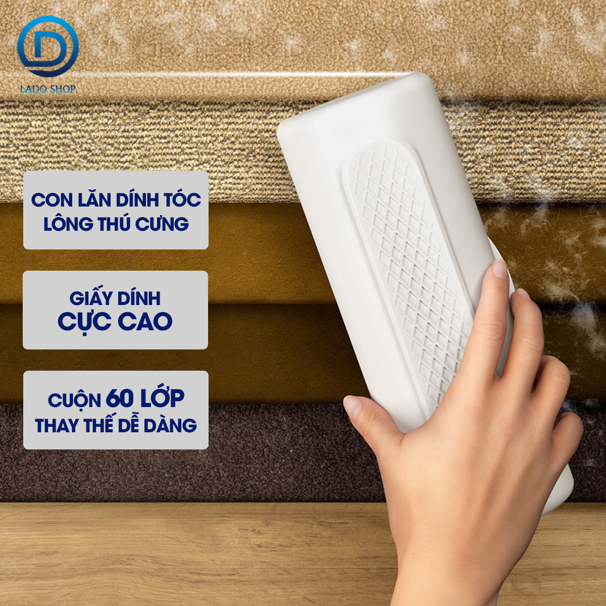 Con lăn dính tóc, lông thú cưng, bụi bông, bụi giấy cho quần áo tiện gọn nhanh chóng
