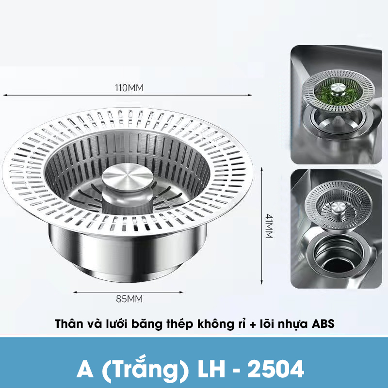 Bộ lọc thoát nước cho bồn rửa chén, nắp thoát chậu rửa nhà bếp LH-2504, chất liệu inox và đồng không rỉ cao cấp