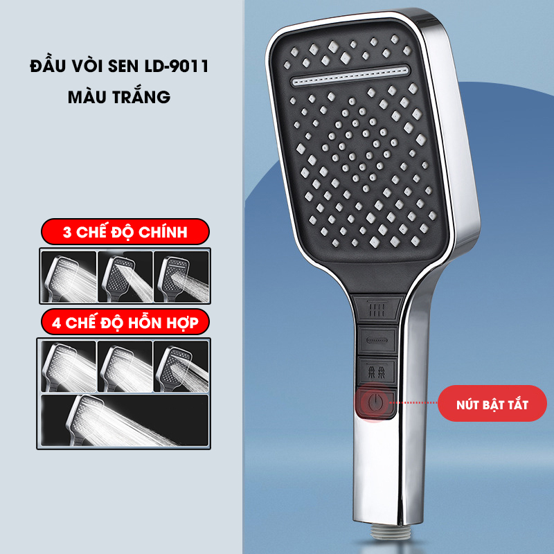 Vòi sen tăng áp bản to hiện đại 7 chế độ LD-9011, lưu lượng nước lớn và chế độ nút bấm dễ sử dụng