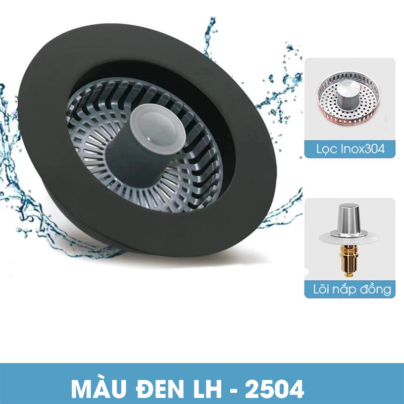 Bộ lọc thoát nước cho bồn rửa chén, nắp thoát chậu rửa nhà bếp LH-2504, chất liệu inox và đồng không rỉ cao cấp