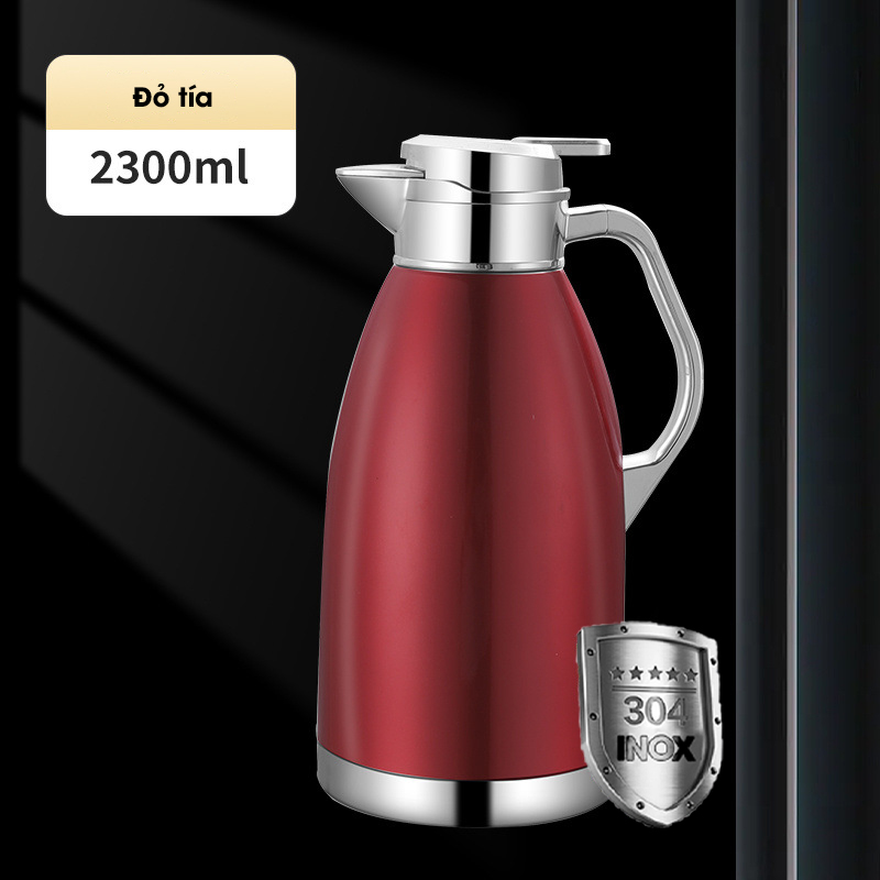 Bình giữ nhiệt, ấm giữ nhiệt loại lớn 2.3L phong cánh châu Âu LH-2439, thời gian giữ nhiệt 24h, inox 304 cao cấp