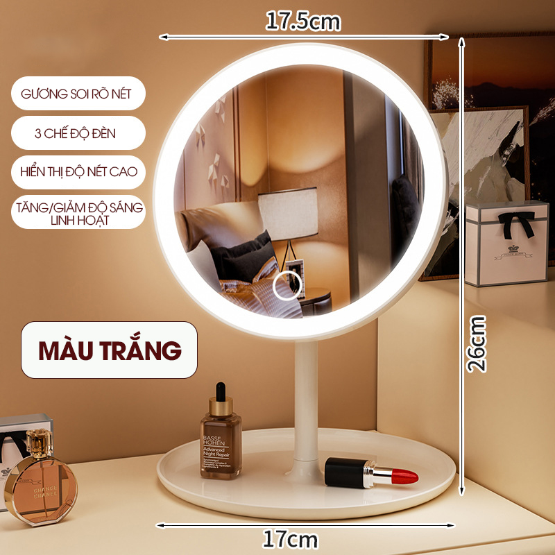 Gương trang điểm có đèn led LD-7222, gương để bàn gấp gọn di động, phù hợp sinh viên ở trọ, mang đi du lịch